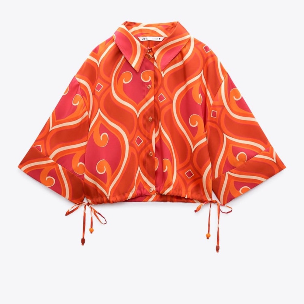 Crop Zara Printed Button Up Shirt